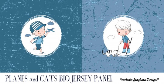 *Sonderpreis Planes and Cats Panel* Bio Jersey Panel *Skate and Roll Serie* 