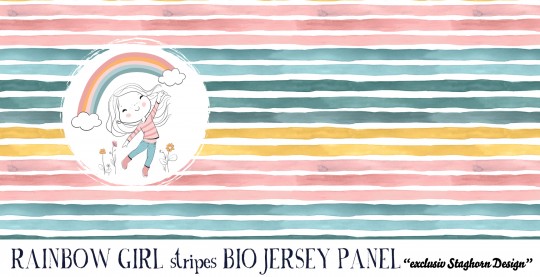 *Rainbow Watercolor Stripes Panel* Bio Jersey Panel *Pferde Girlies* 