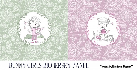 *Vögelchen und Bunny Girl Panel* Bio Jersey Panel *Oster Serie* 