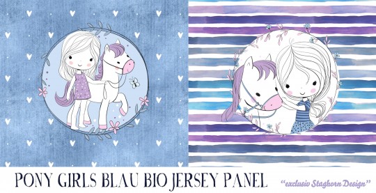 *Blue Pony Girl Panel* Bio Jersey Panel *Pony Girls Lila Blau* Staghorn exklusiv